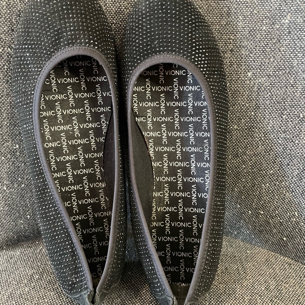 Vionic Black Flats with Silver Accents
